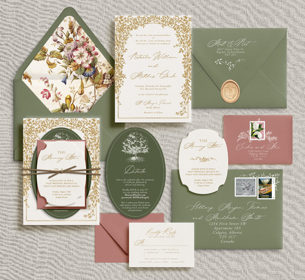 Mockup of a semi-custom wedding invitation design: the Botanical Suite